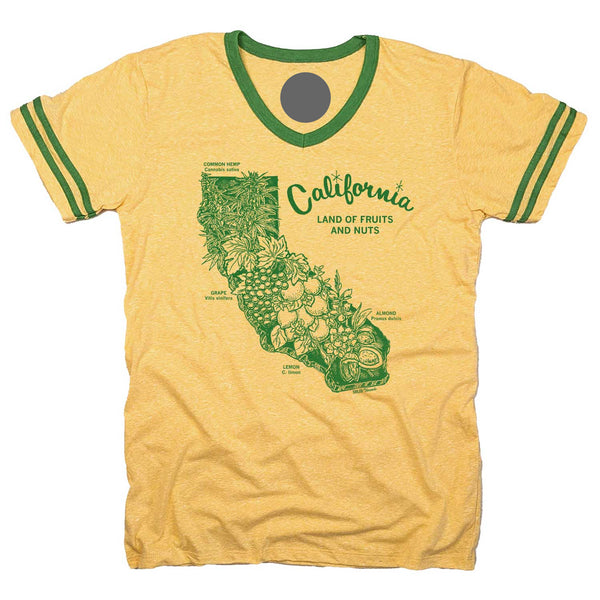 California Land of Fruits and Nuts Ringer V-Neck T-Shirt