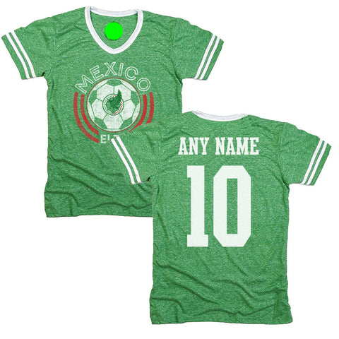 Mexico Soccer Ringer V-Neck T-Shirt - jnjjackets