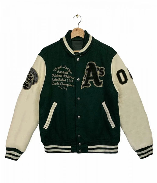 MLB Oakland Athletics Letterman Off White and Green Jacket