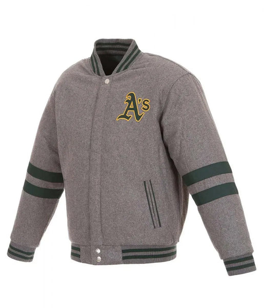 Oakland Athletics Letterman Gray Wool Jacket