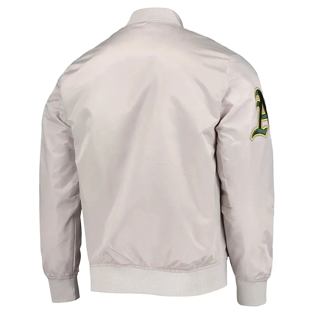 Wordmark Oakland Athletics Bomber Silver Satin Jacket