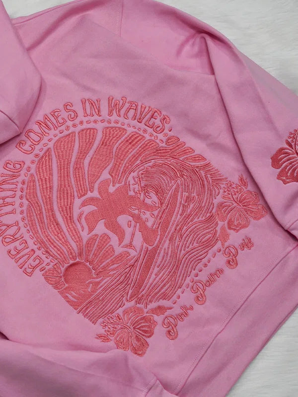 Pink Palm Puff Hoodie - JnJ Jackets