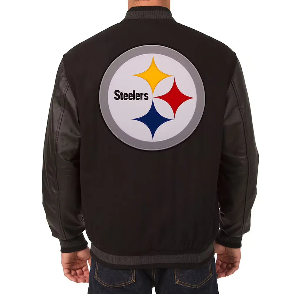 Pittsburgh Steelers Black Varsity Wool & Leather Jacket