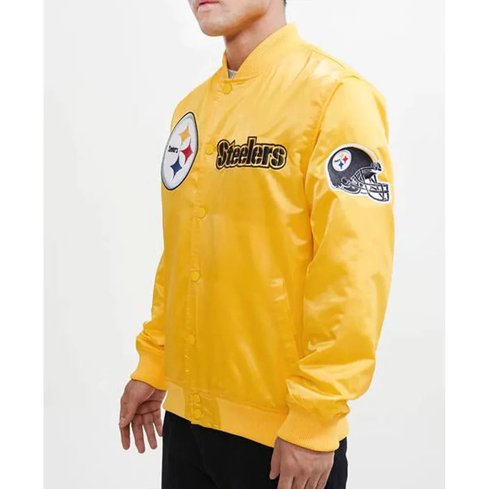 Pittsburgh Steelers Chest Hit Logo Yellow Satin Jacket