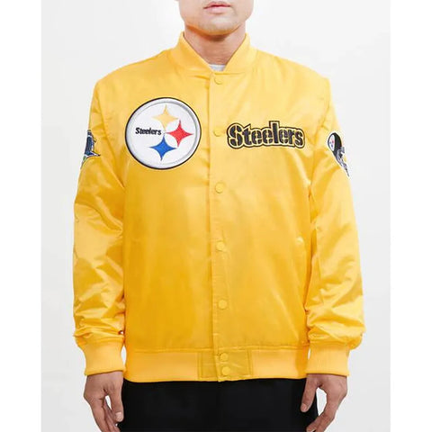 Pittsburgh Steelers Chest Hit Logo Yellow Satin Jacket