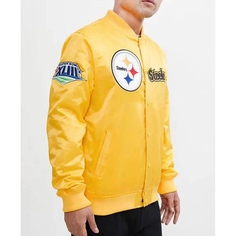 Pittsburgh Steelers Chest Hit Logo Yellow Satin Jacket