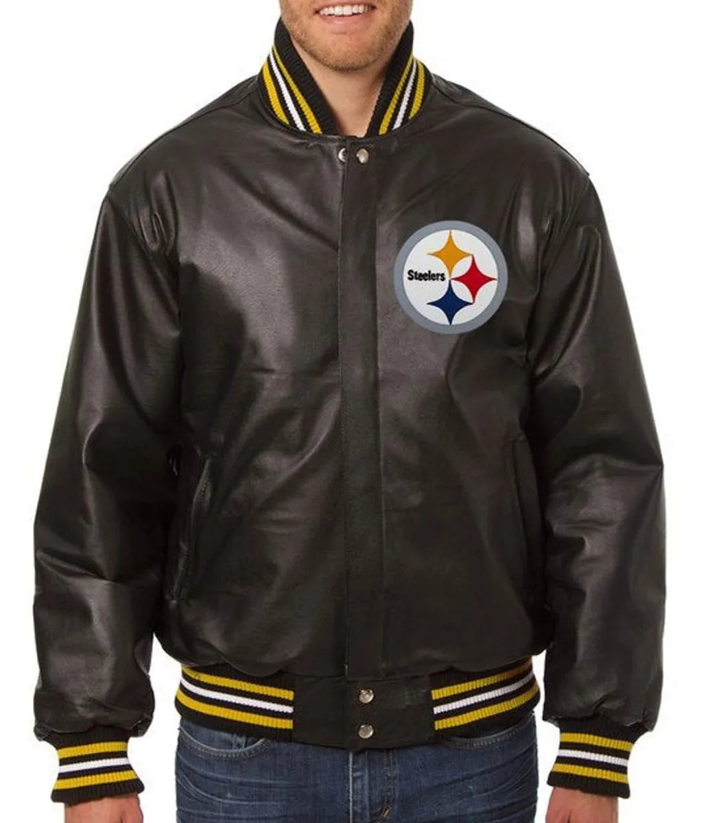 Varsity Pittsburgh Steelers Black Leather Jacket