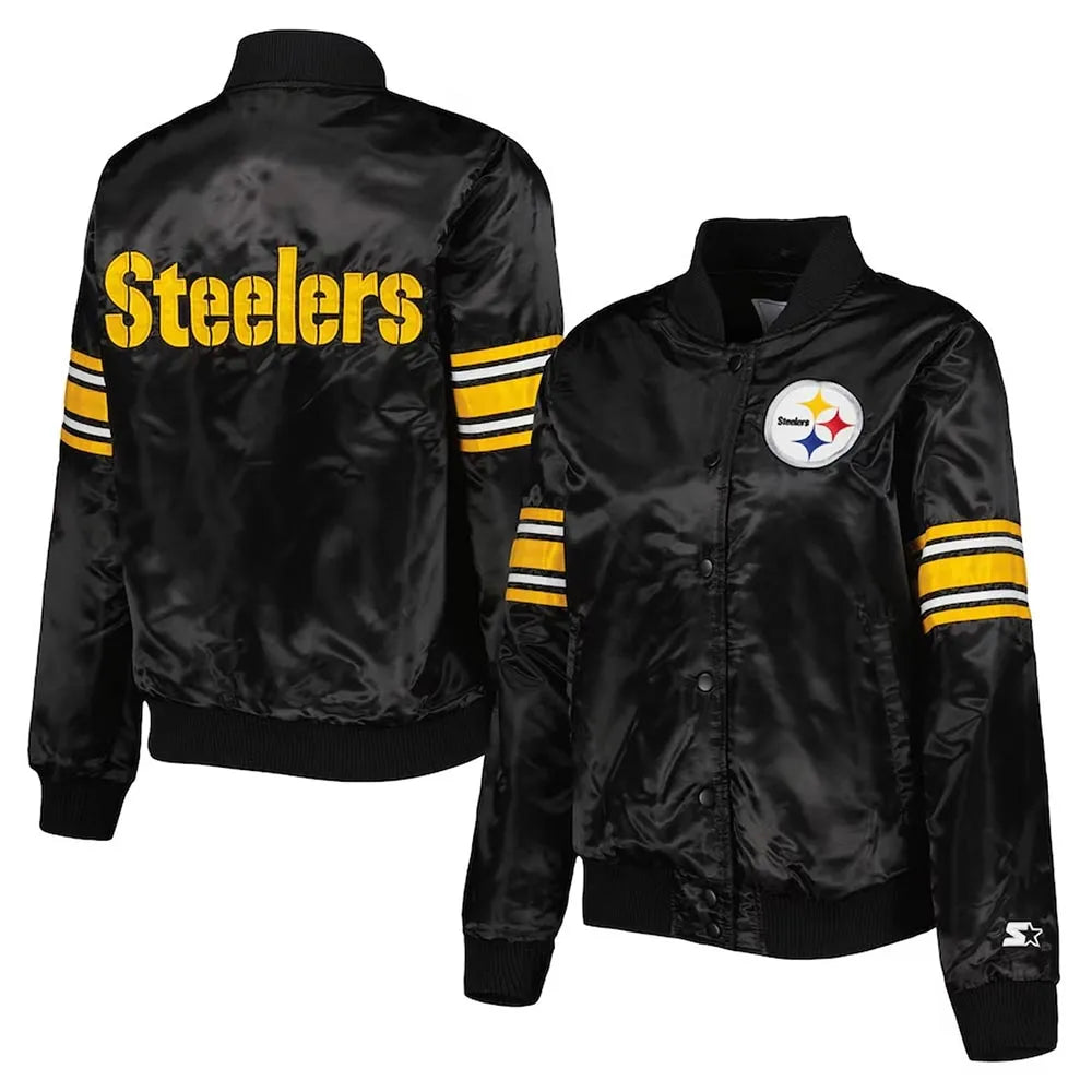 Pittsburgh Steelers Line Up Black Satin Jacket