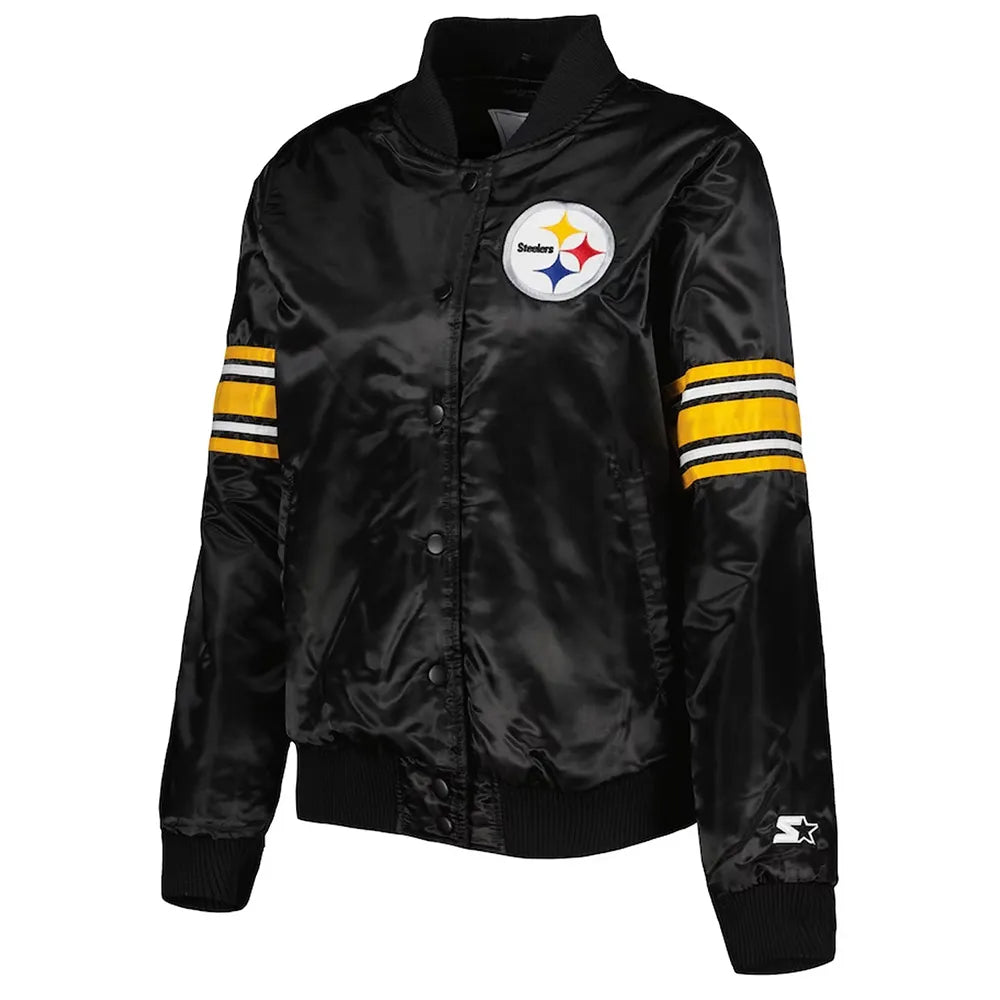 Pittsburgh Steelers Line Up Black Satin Jacket