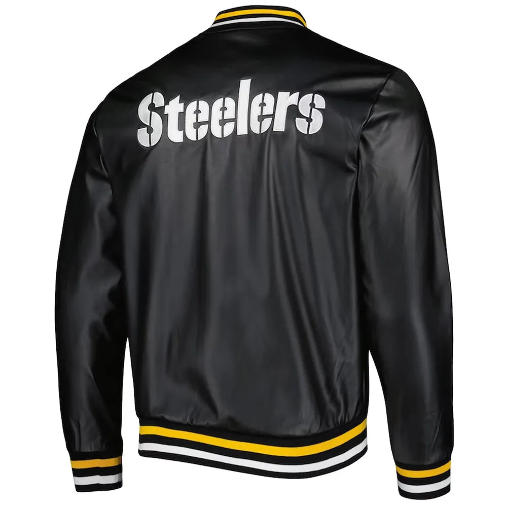 Black Pittsburgh Steelers Metallic Full-Snap Leather Jacket