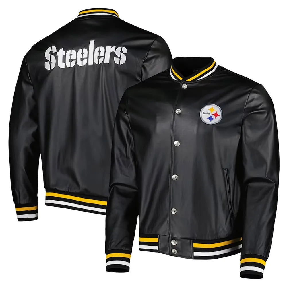 Black Pittsburgh Steelers Metallic Full-Snap Leather Jacket