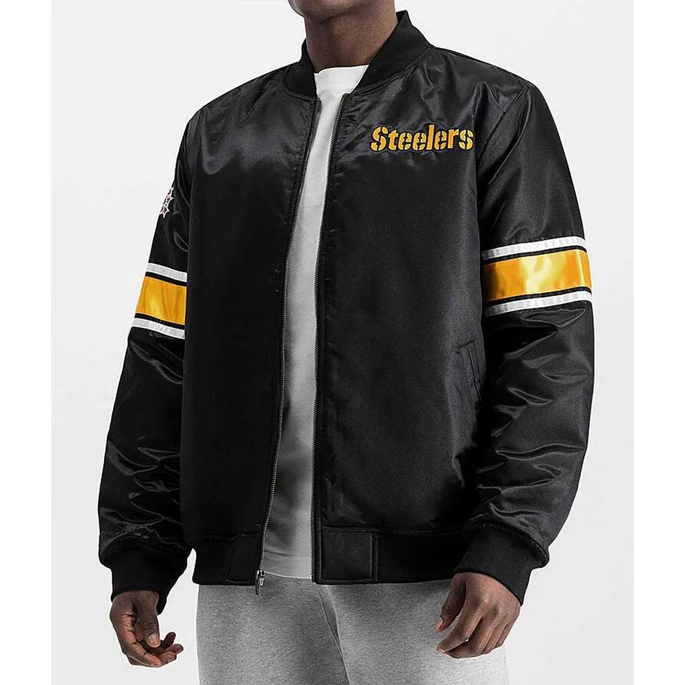 Pittsburgh Steelers Striped Heavyweight Black Satin Jacket - JnJ Jackets