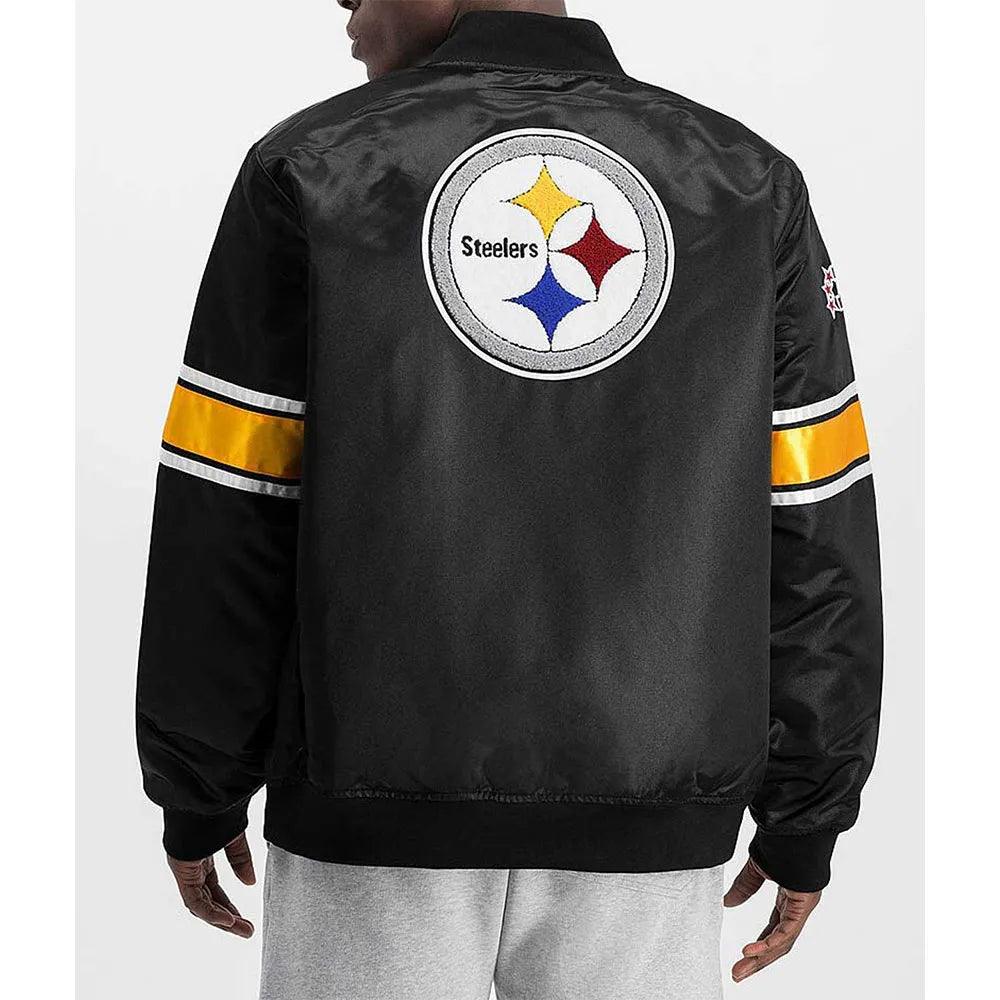 Pittsburgh Steelers Striped Heavyweight Black Satin Jacket - JnJ Jackets