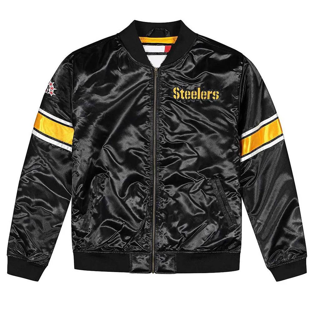 Pittsburgh Steelers Striped Heavyweight Black Satin Jacket - JnJ Jackets