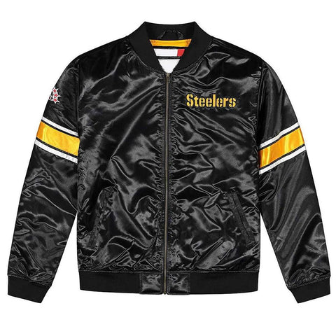 Pittsburgh Steelers Striped Heavyweight Black Satin Jacket - JnJ Jackets