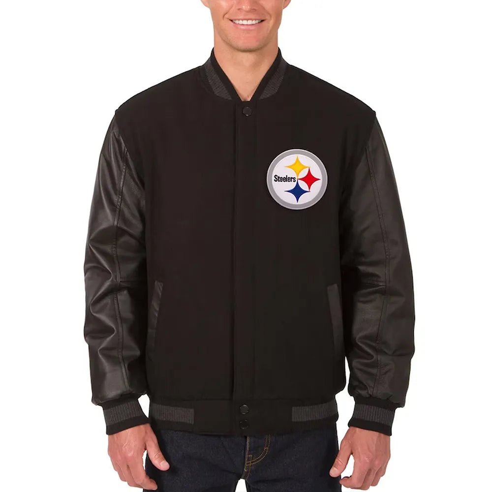 Pittsburgh Steelers Black Varsity Wool & Leather Jacket