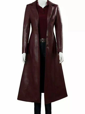 Real Lambskin Leather Overcoat Maroon Trench Coat