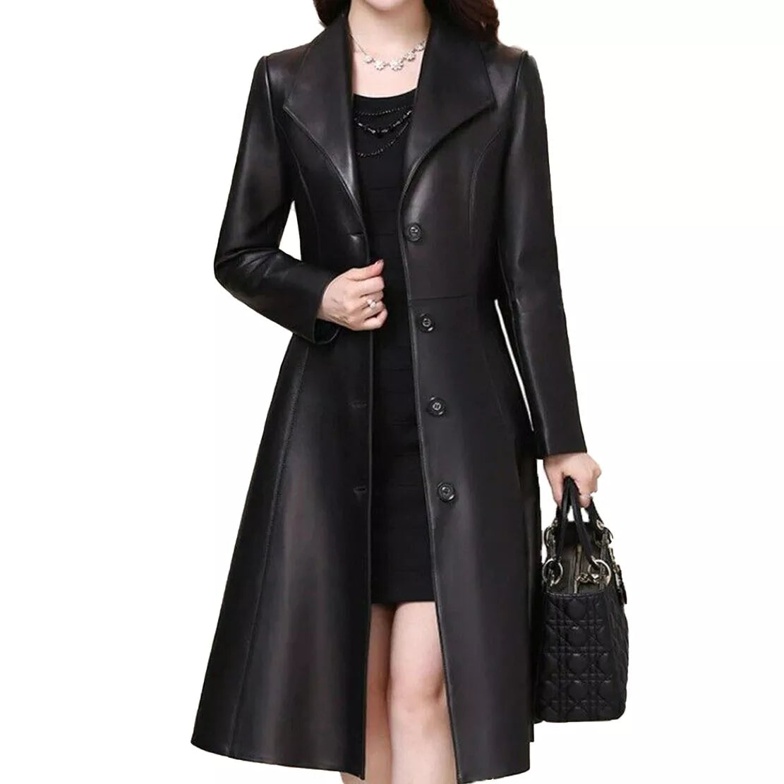 Lambskin Leather Stylish Trench Black Coat