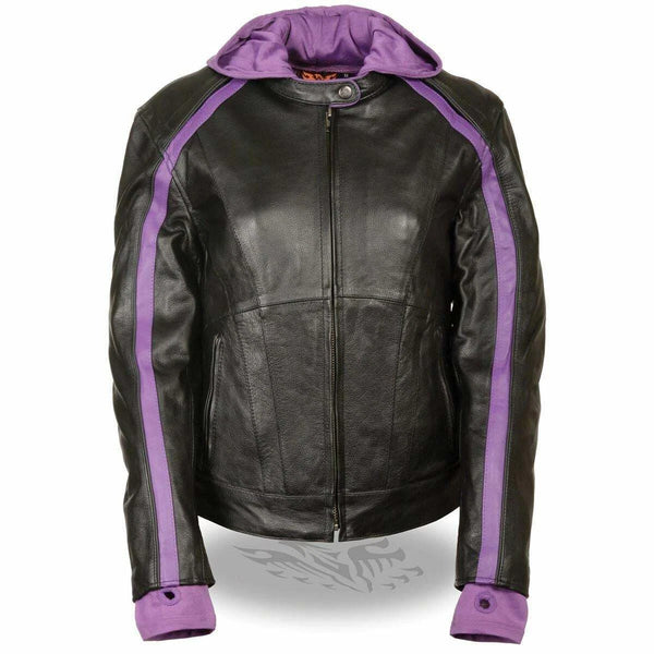 Striped Leather Jacket with Zip-Out Hoodie
