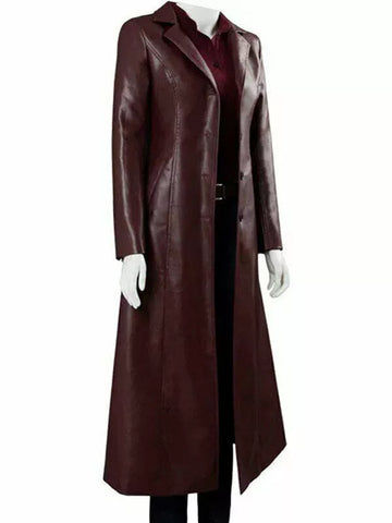 Real Lambskin Leather Overcoat Maroon Trench Coat