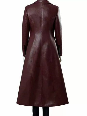 Real Lambskin Leather Overcoat Maroon Trench Coat