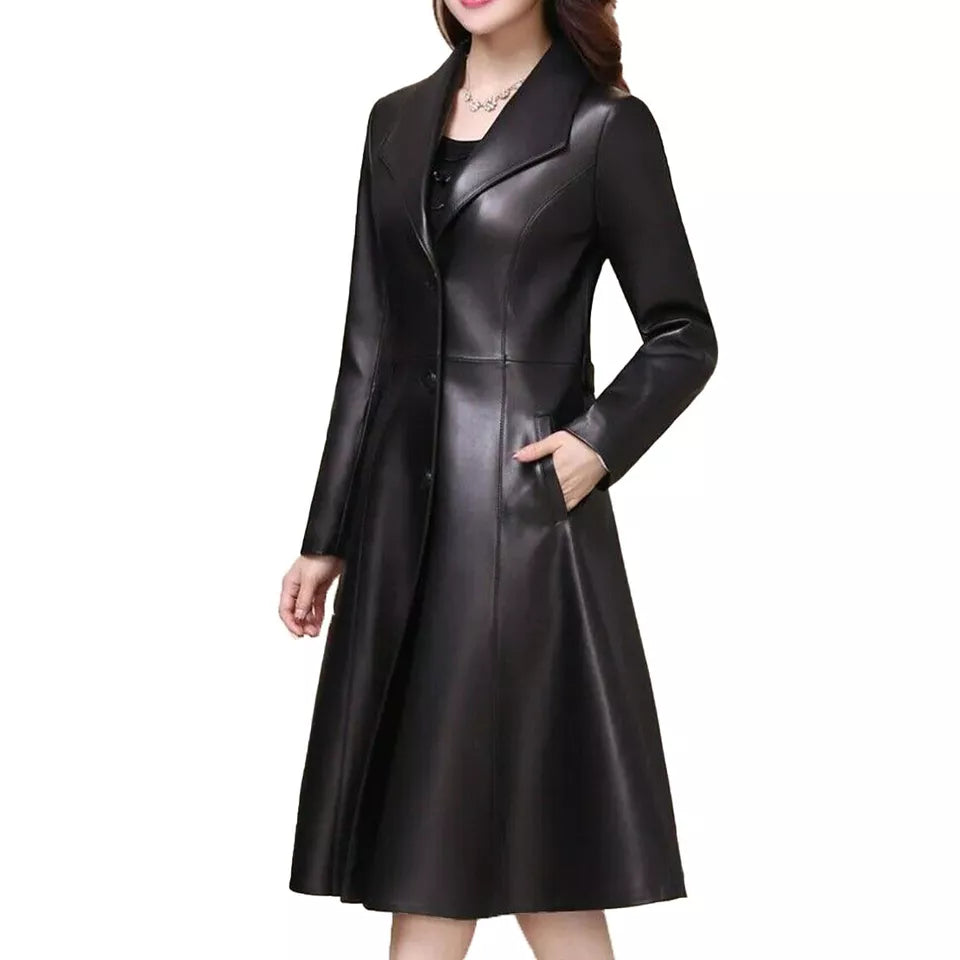 Lambskin Leather Stylish Trench Black Coat