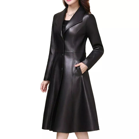 Lambskin Leather Stylish Trench Black Coat