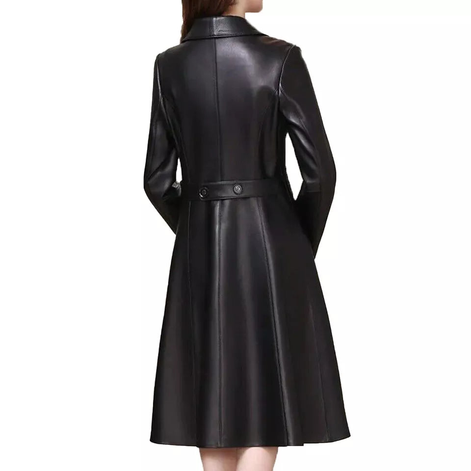 Lambskin Leather Stylish Trench Black Coat