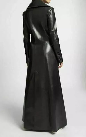 Winter Full Length Genuine Lambskin Leather Trench Coat - jnjjackets