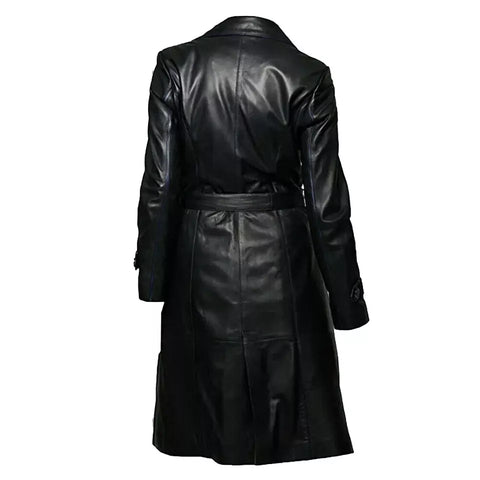 Women's Genuine Lambskin Winter Black Leather Long Jacket