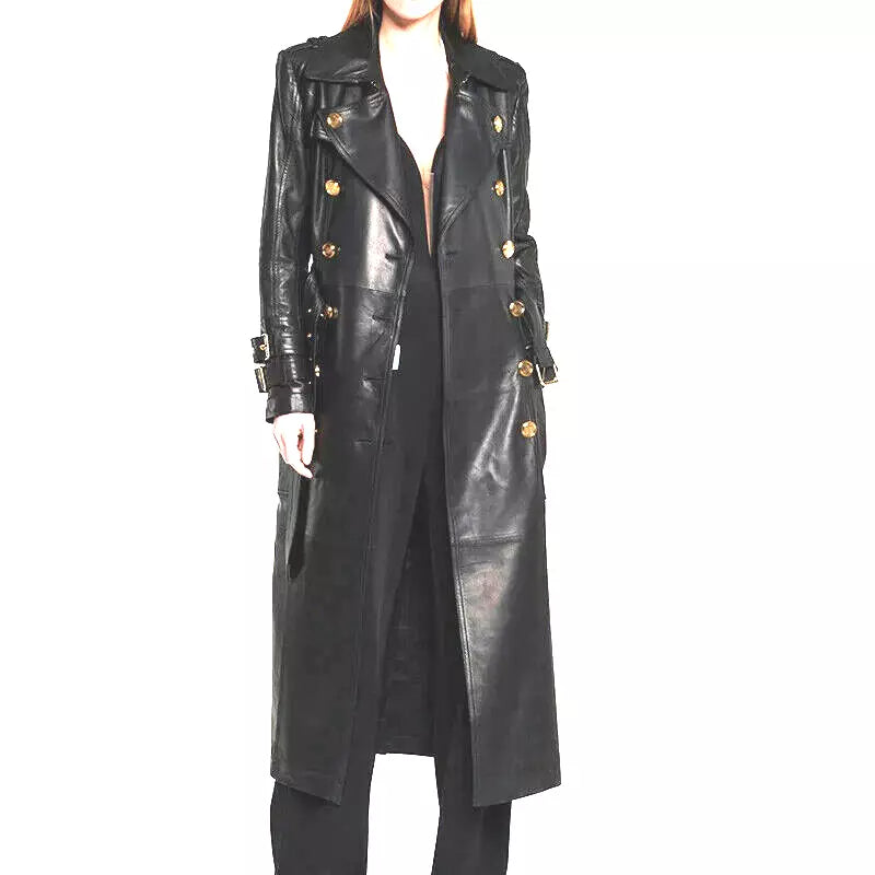 Genuine Lambskin Leather Trench Button Down Bleted Coat