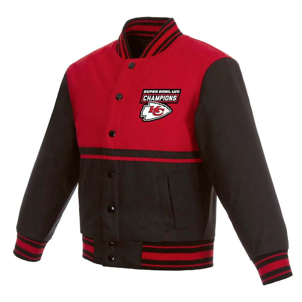 Black/Red Super Bowl LVII Champions Kansas City Chiefs Youth Full-Snap Jacket - JnJ Jackets