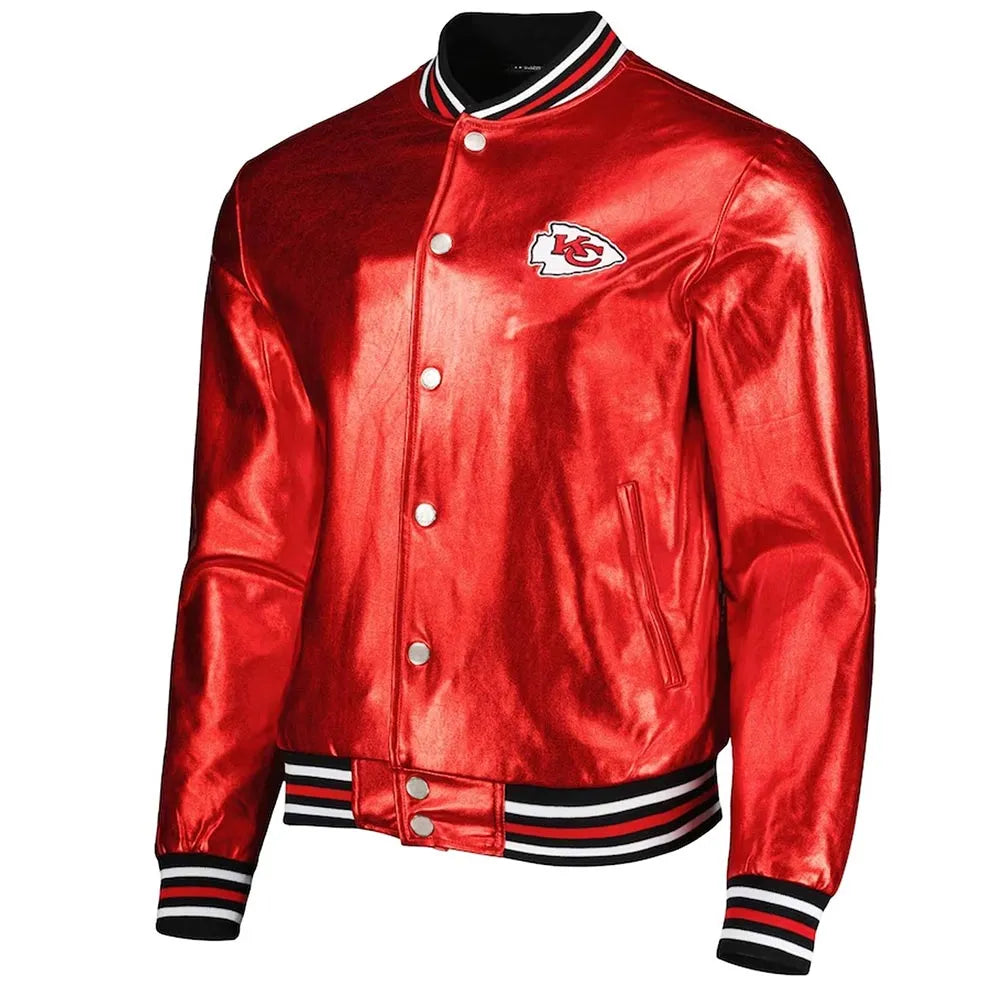 Kansas City Chiefs The Wild Collective Red Metallic Leather Jacket - JnJ Jackets