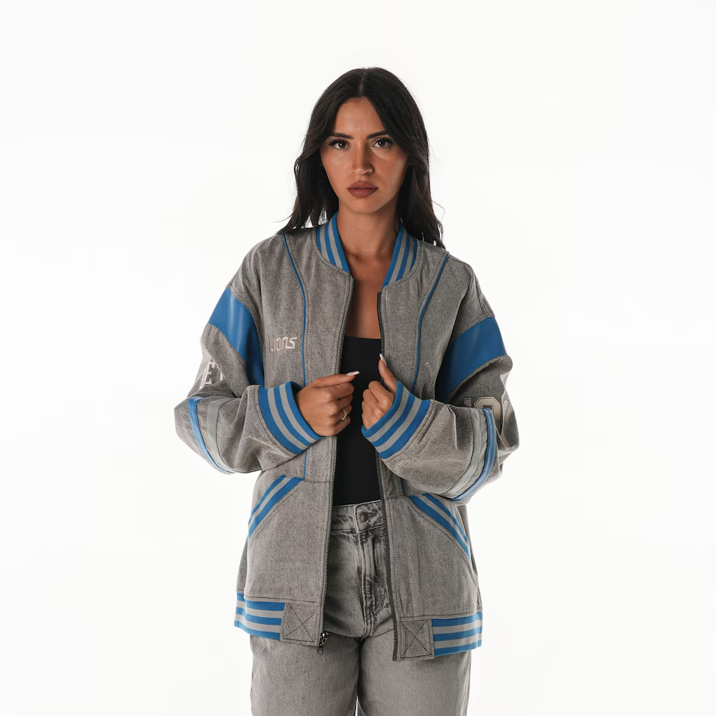 Unisex The Wild Collective Gray Detroit Lions Oversized Retro Full-Zip Jacket - Jackets - ["Detroit Lions Jacket","Detroit Lions Jackets","Detroit Lions Oversized Jacket","Unisex The Wild Collective Gray Detroit Lions Oversized Retro Full-Zip Jacket","Unisex The Wild Collective Gray Detroit Lions Oversized Retro Jacket"]