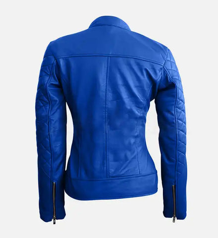 Blue Quilted Stylish Premium Leather Jacket