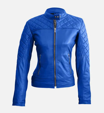 Blue Quilted Stylish Premium Leather Jacket