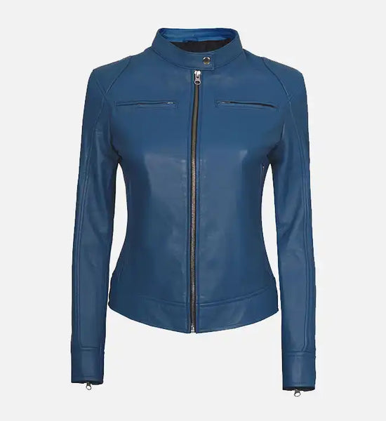 Blue Cafe Racer Leather Jacket