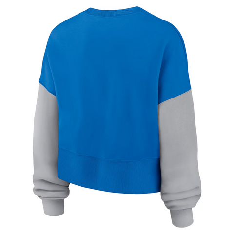 Women's Nike Blue Detroit Lions Oversized Color-Block Pullover Sweatshirt
